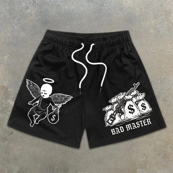 Mesh-Shorts mit Engel-Dollar-Print und Kordelzug