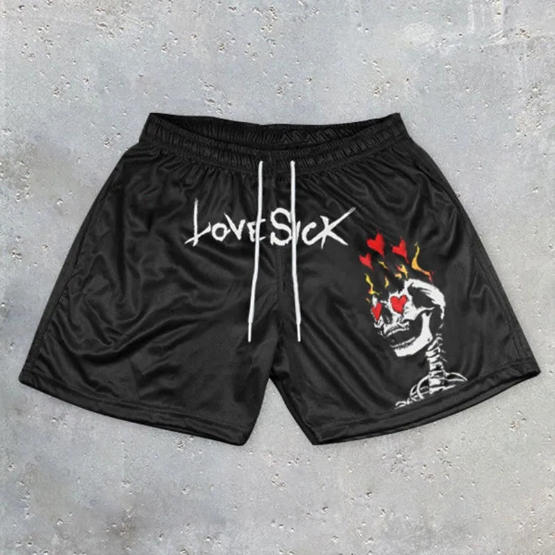Shorts en maille à imprimé tête de mort Love Sick
