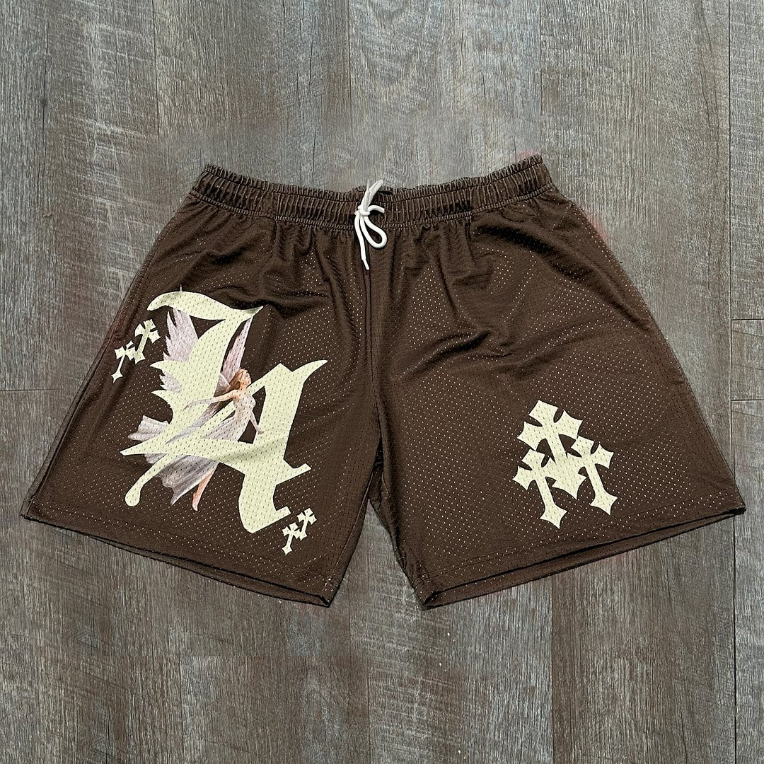 La Angel Cross Graphics Mesh Shorts