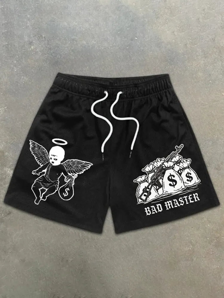 Mesh-Shorts mit Engel-Dollar-Print und Kordelzug