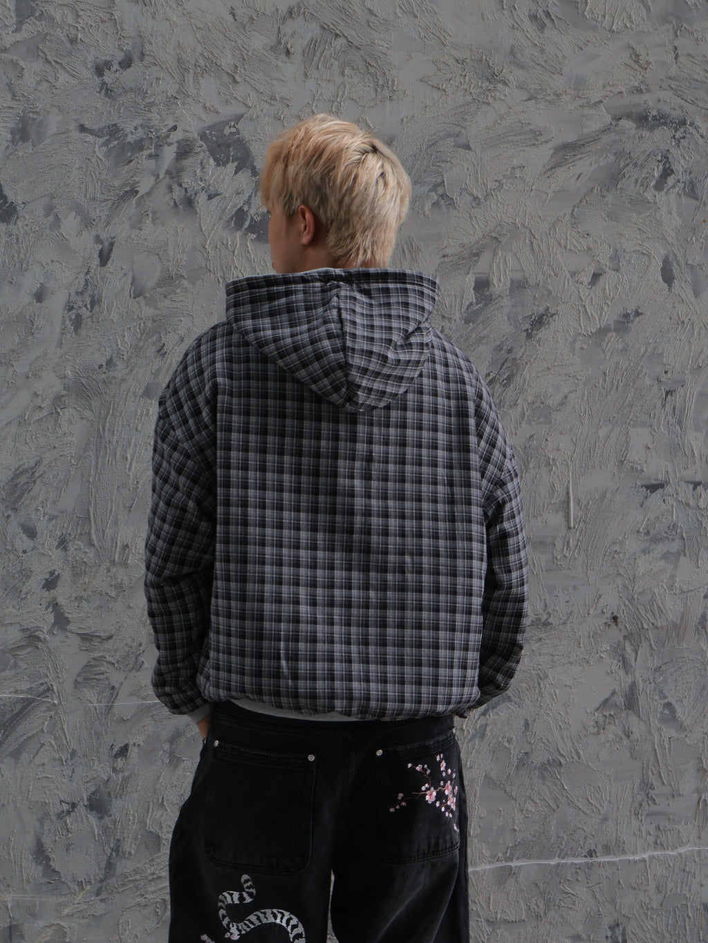Sweat à capuche zippé réversible à carreaux V2 (gris foncé/anthracite)