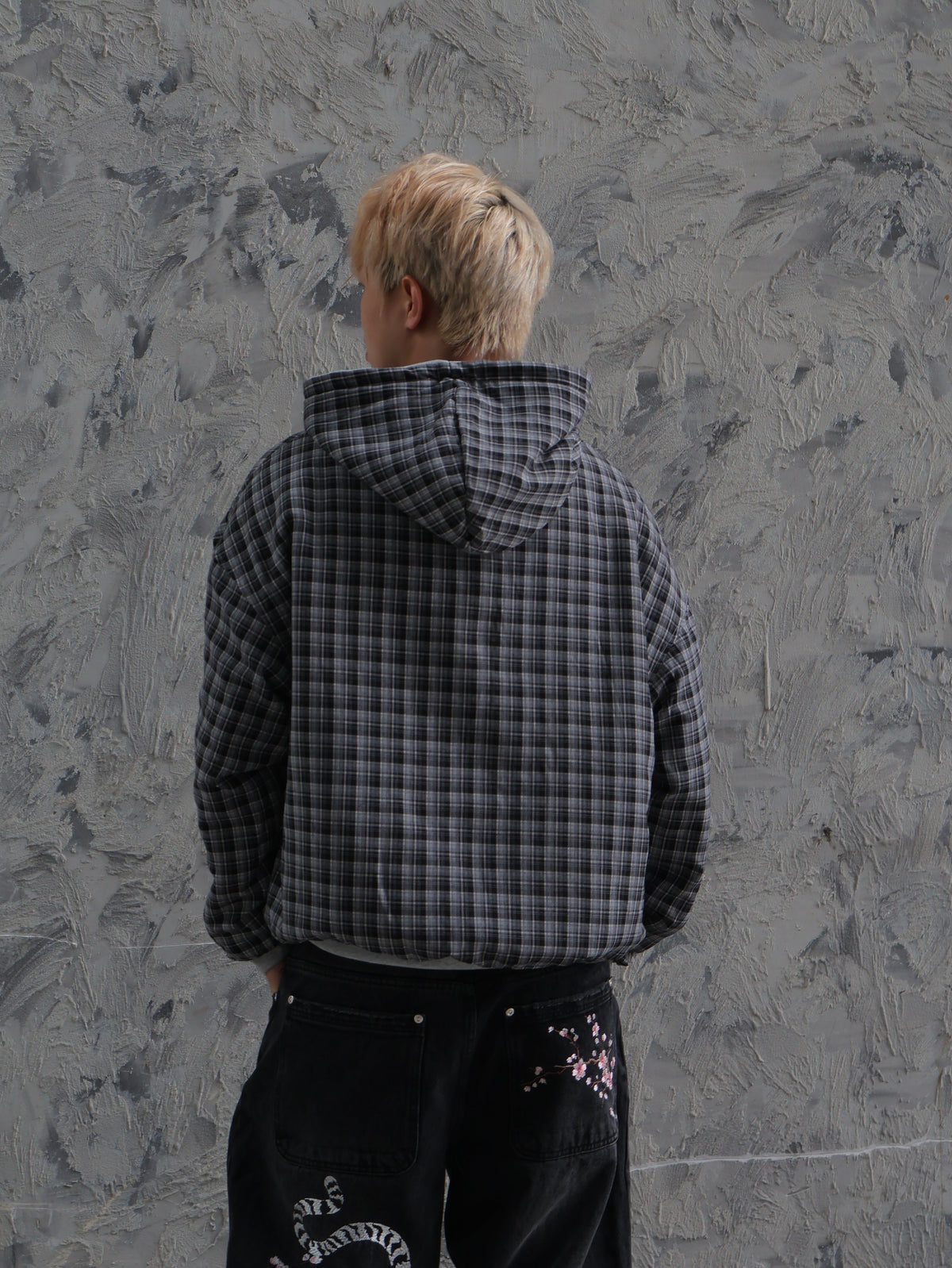 Reversible Plaid Zip-Hoodie V2 (Dark Grey/Charcoal )
