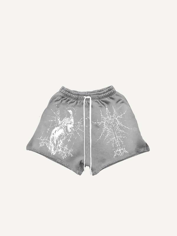 Figure&Wing&Graphic Print Drawstring Waist Shorts