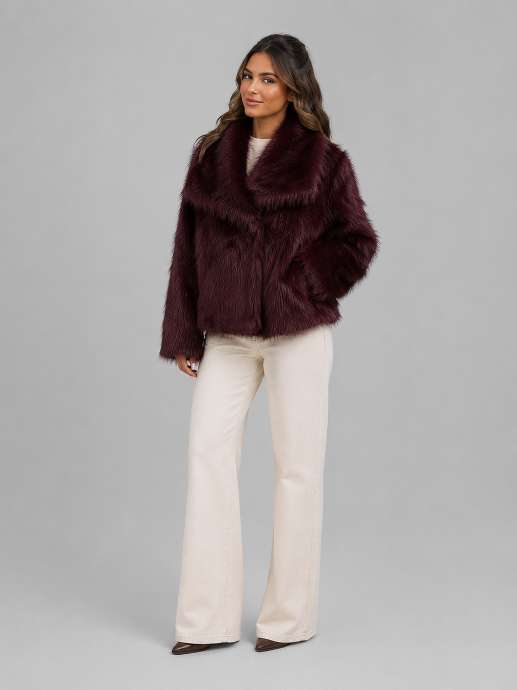 Veste courte en fausse fourrure peluche pour femme