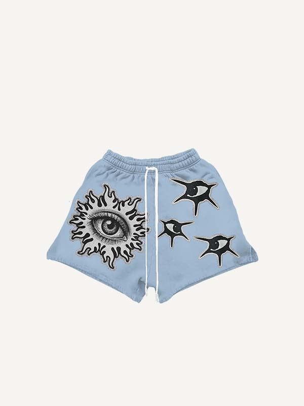 Short met oogprint in faux-stickerstijl en trekkoord in de taille