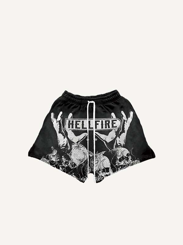 Short met schedel-, palmboom- en vuurprint en trekkoord in de taille