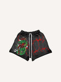 Shorts mit Kordelzug, Krieger-, Drachen- und Buchstaben-Print