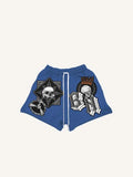Skeleton&Fire&Pistol&Letter&Graphic Faux Decal Print Drawstring Waist Shorts
