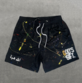 Vintage God's Gift Grafik Lässige Street Mesh-Shorts