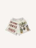 Cross&Graphic Faux Decal Print Drawstring Waist Shorts
