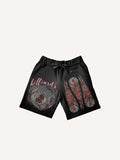 Shorts mit Kordelzug, Eyeball & Fire & Graphic Faux Decal Print