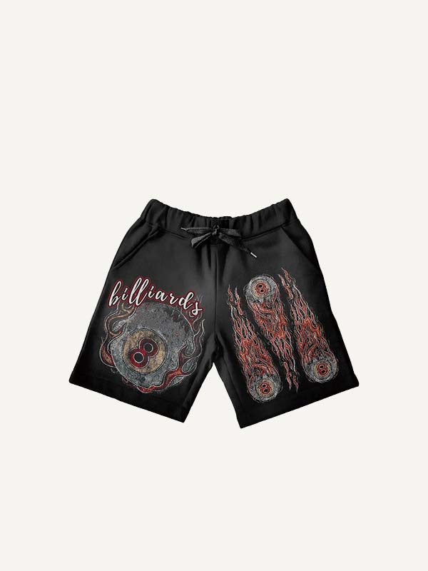 Eyeball&Fire&Graphic Faux Decal Print Drawstring Waist Shorts