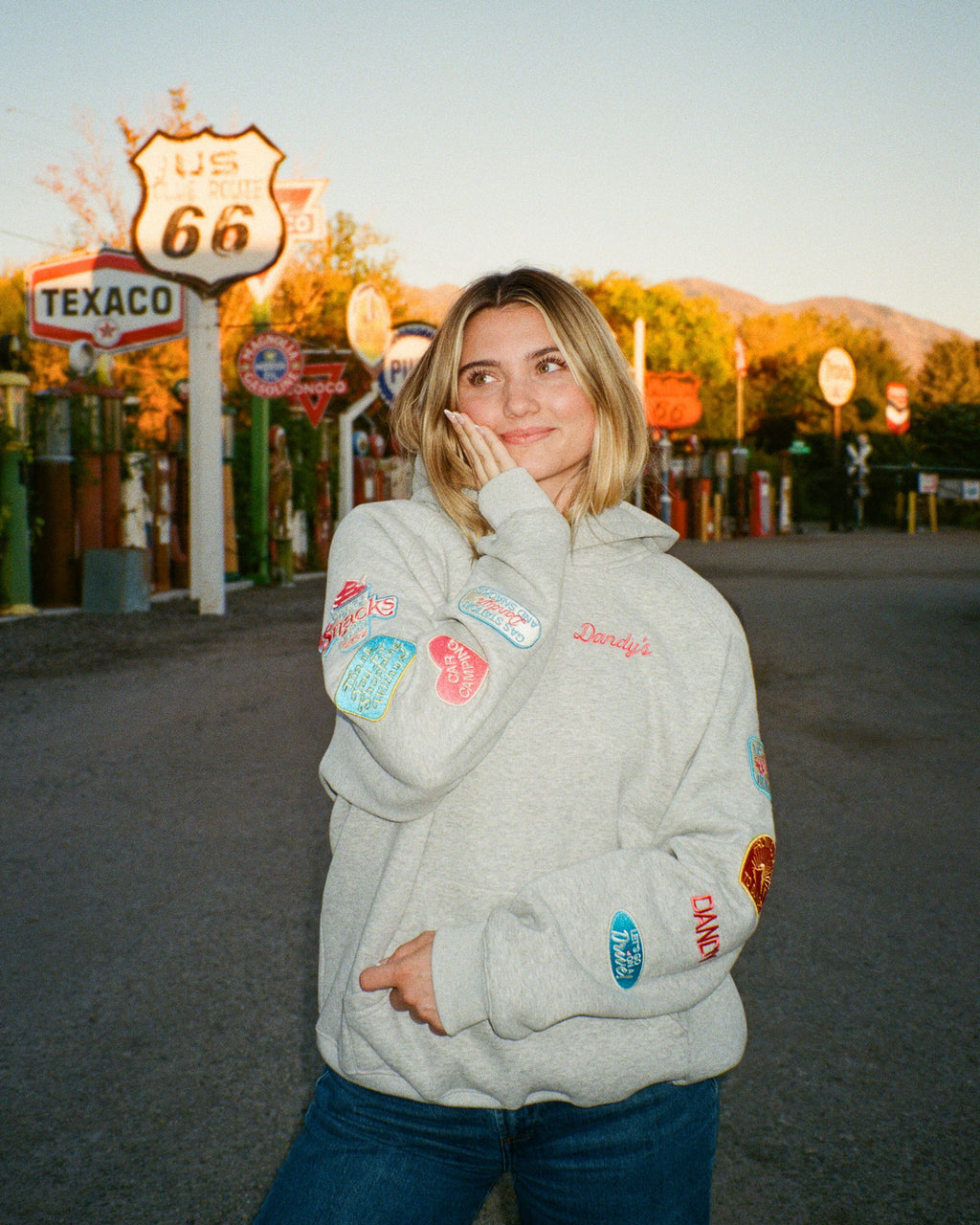 Sweat à capuche oversize « Road Trip ! » en gris chiné foncé
