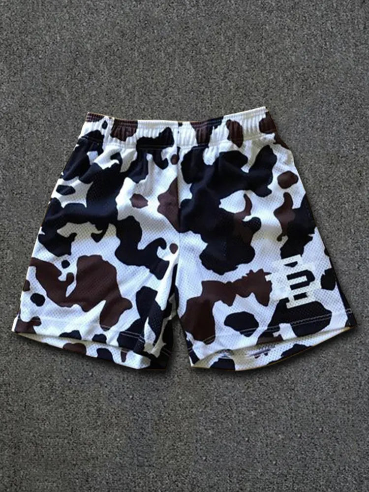 Irregular Color Contrast Spots Print Mesh Shorts