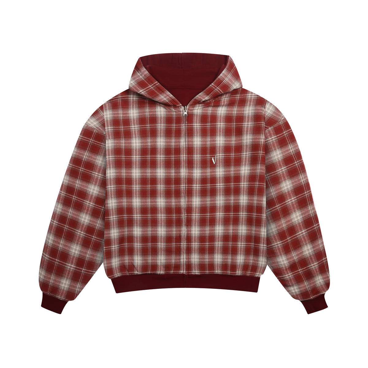 Reversible Plaid Zip-Hoodie V2（Wine/Red）