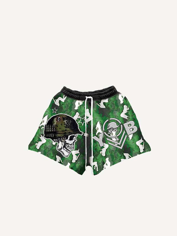 Skull&Figure Print Drawstring Waist Shorts