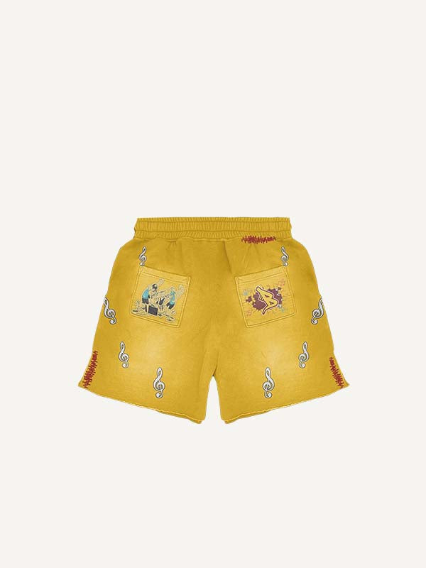 Shorts mit Kordelzug und Figur-, Musik- & Buchstaben-Print