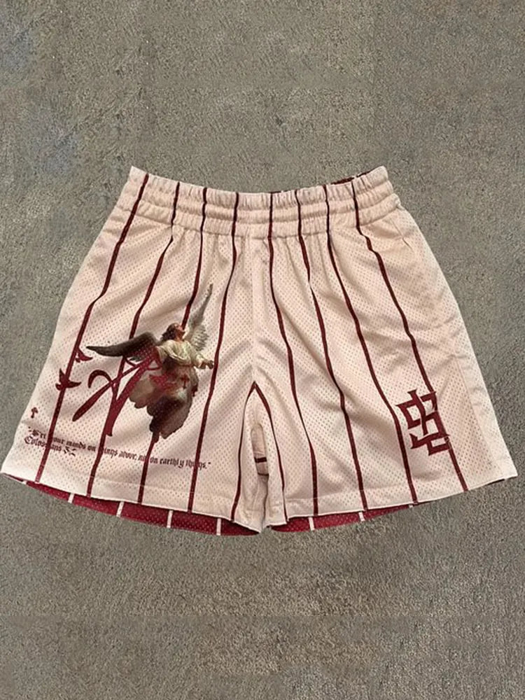 Shorts en mesh à motifs graphiques Striped Angel
