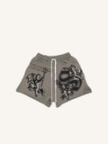Angel&Cross&Skull&Graphic&Letter Faux Decal Print Drawstring Waist Shorts