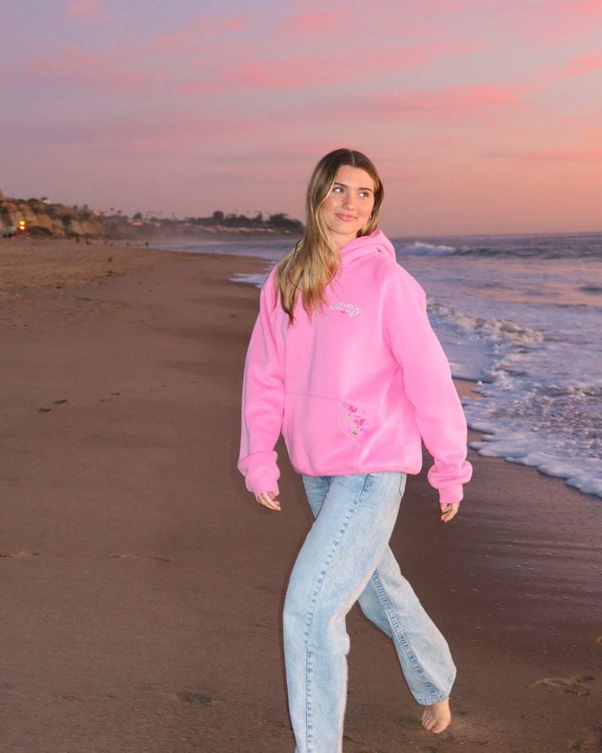 „These Flowers“ Oversized-Luxus-Hoodie in Pink