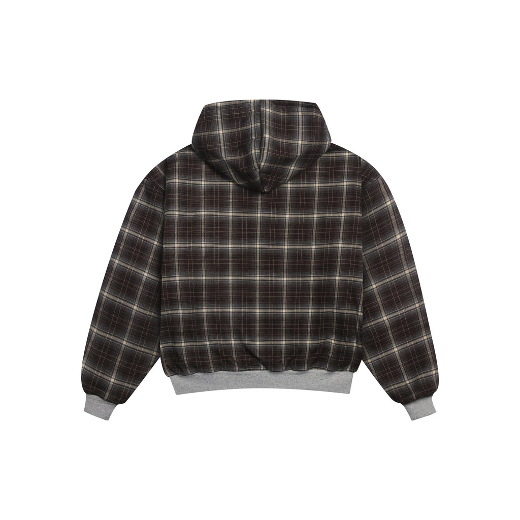Felpa con cappuccio e zip reversibile a quadri V2（Grigio scuro/Marrone）