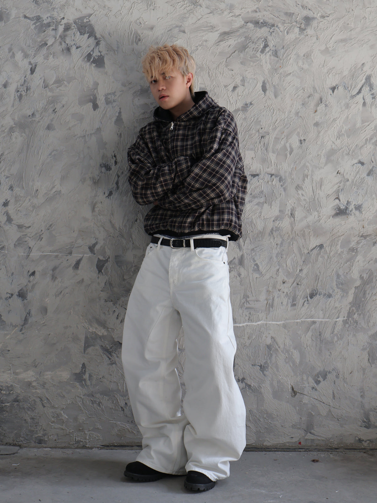 Reversible Plaid Zip-Hoodie V2（black/brown）