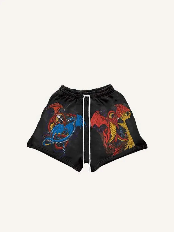 Shorts à taille cordon avec imprimé dragon