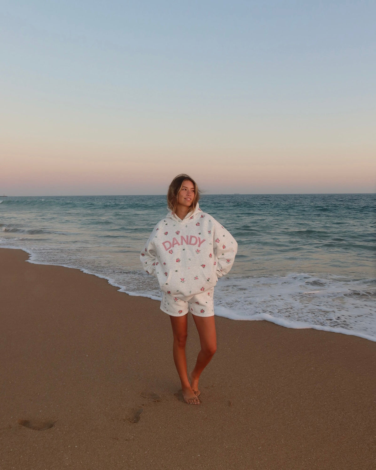 "Roses" felpa con cappuccio Lux oversize in grigio mélange