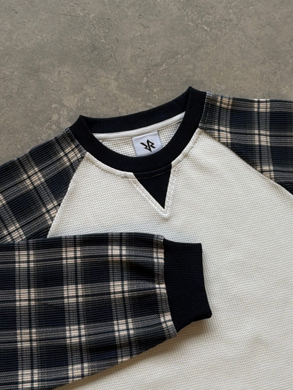 BLUZA WAFFLE Z DŁUGIM RĘKAWEM - granatowy