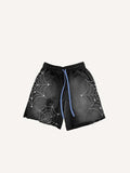 Shorts à taille cordon avec imprimé toile d'araignée en faux strass