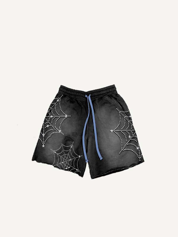 Shorts à taille cordon avec imprimé toile d'araignée en faux strass