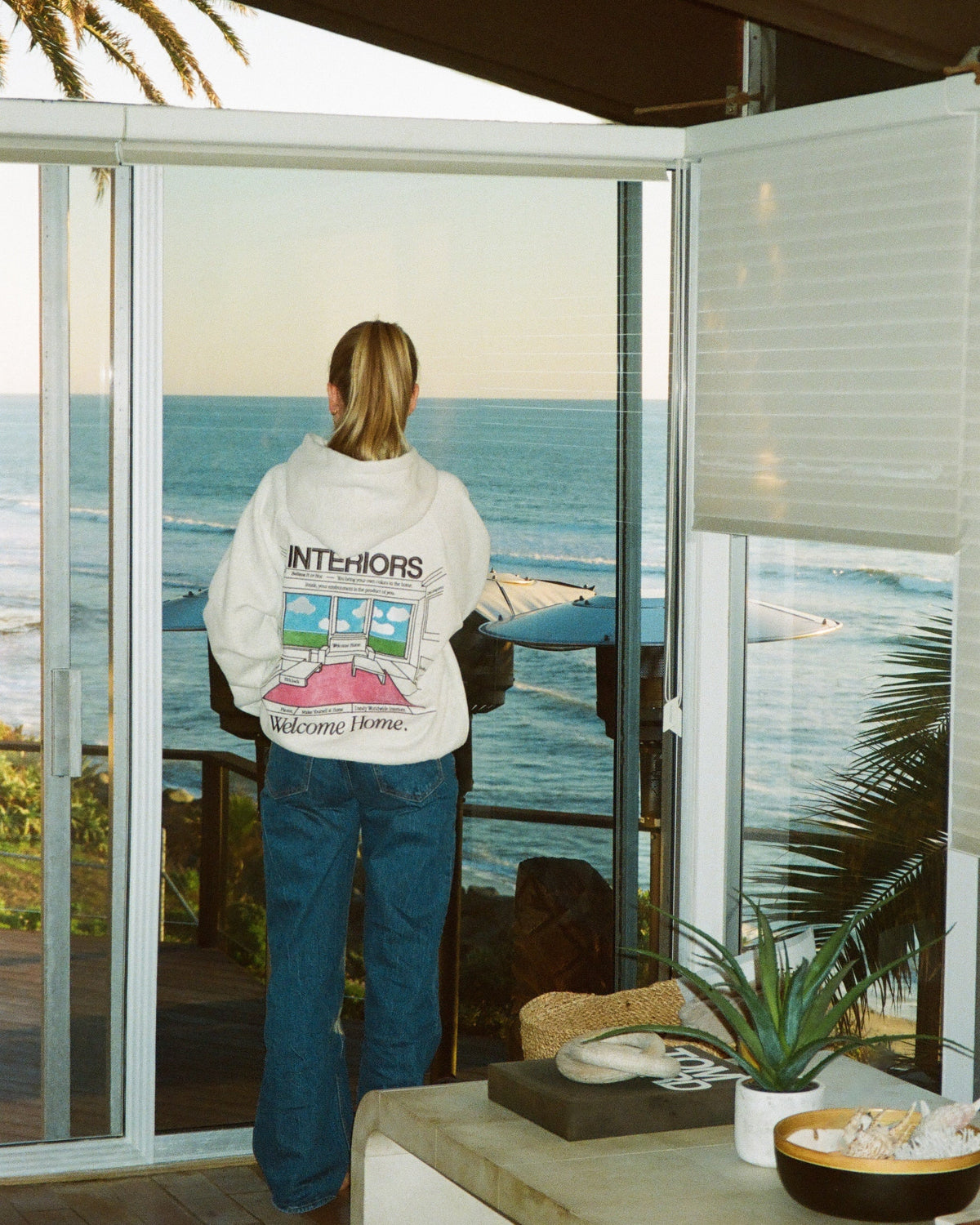 Sweat à capuche oversize « Interiors » en gris chiné