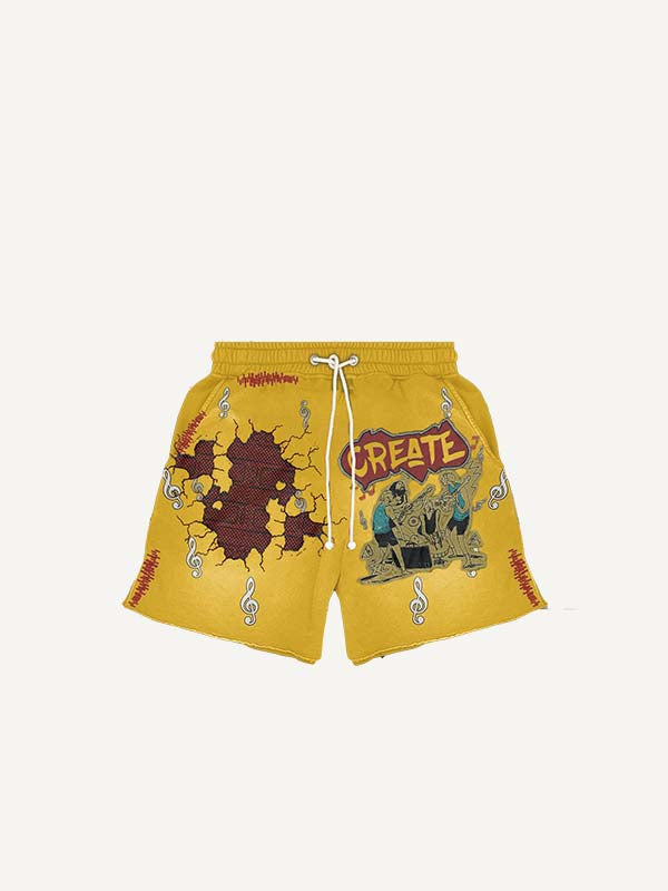 Shorts mit Kordelzug und Figur-, Musik- & Buchstaben-Print