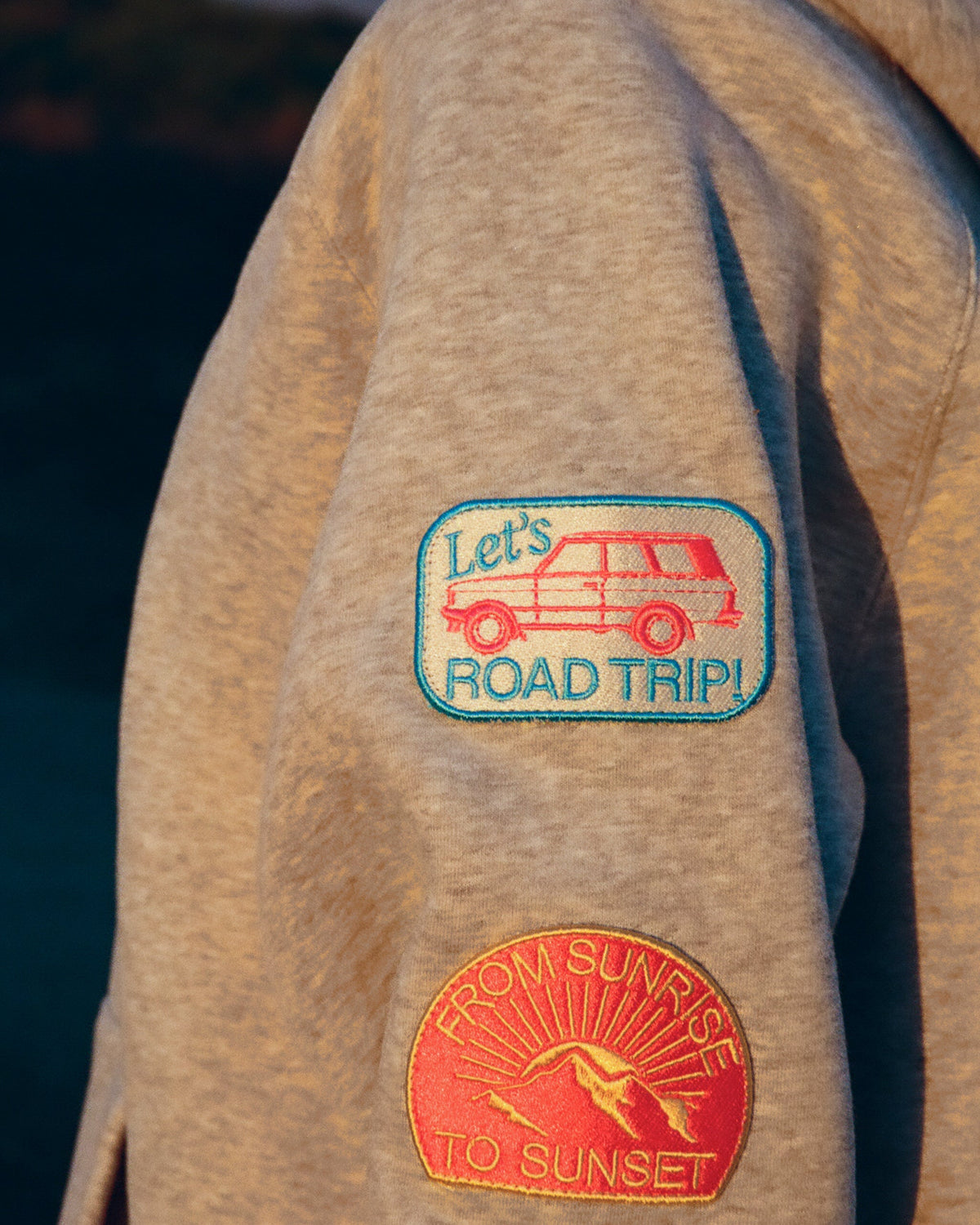 Sweat à capuche oversize « Road Trip ! » en gris chiné foncé
