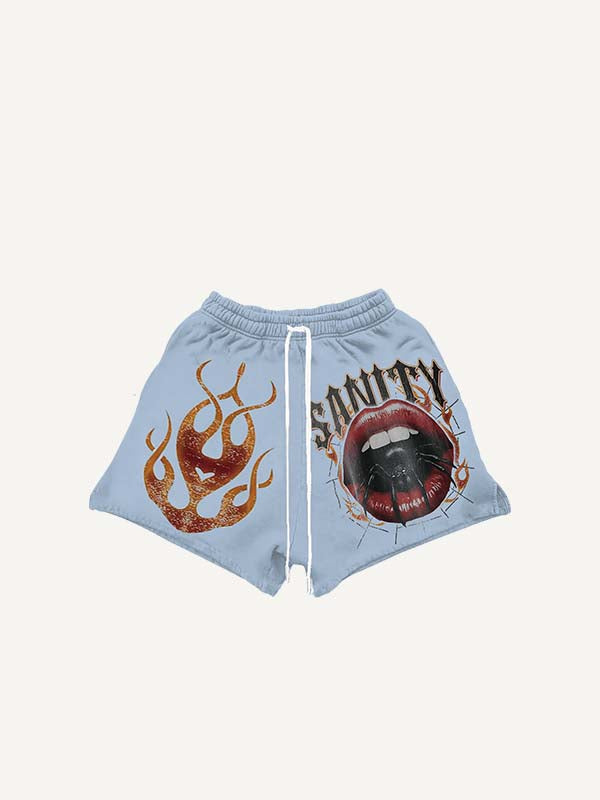 Shorts met trekkoord in de taille met mond-, spinnen-, vuur- en letterprint