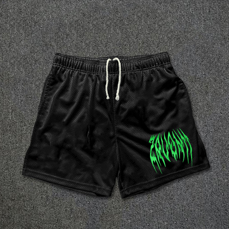 Vintage Jagged Graphic Casual Street Mesh Shorts