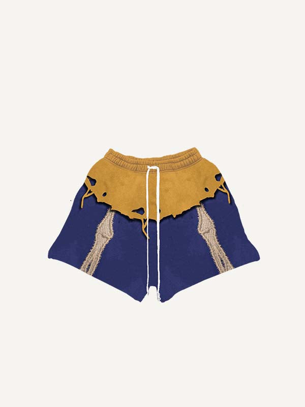 Pantaloncini con stampa di scheletro colorblock effetto decalcomania e vita con coulisse