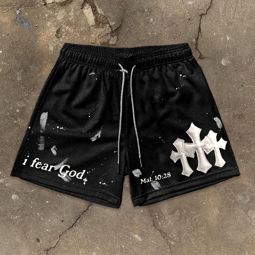 I Fear God Cross Graphic Casual Street Mesh Shorts
