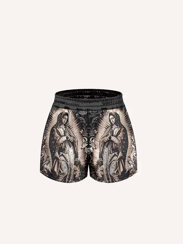 Pantaloncini con stampa floreale di Maria e preghiera, vita con coulisse