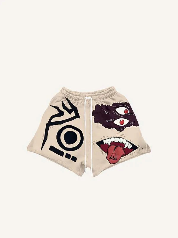 Szorty ze ściągaczem w pasie i nadrukiem Eye&Tongue&Graphic Faux Decal