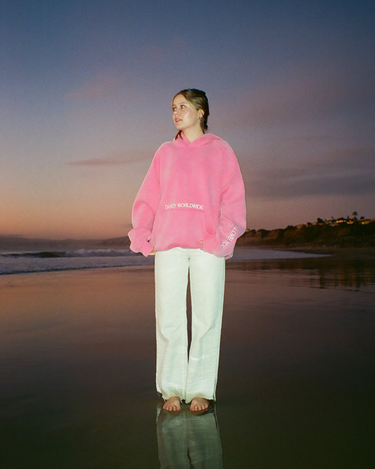 "Parole di affermazione" felpa con cappuccio oversize Lux rosa effetto slavato vintage