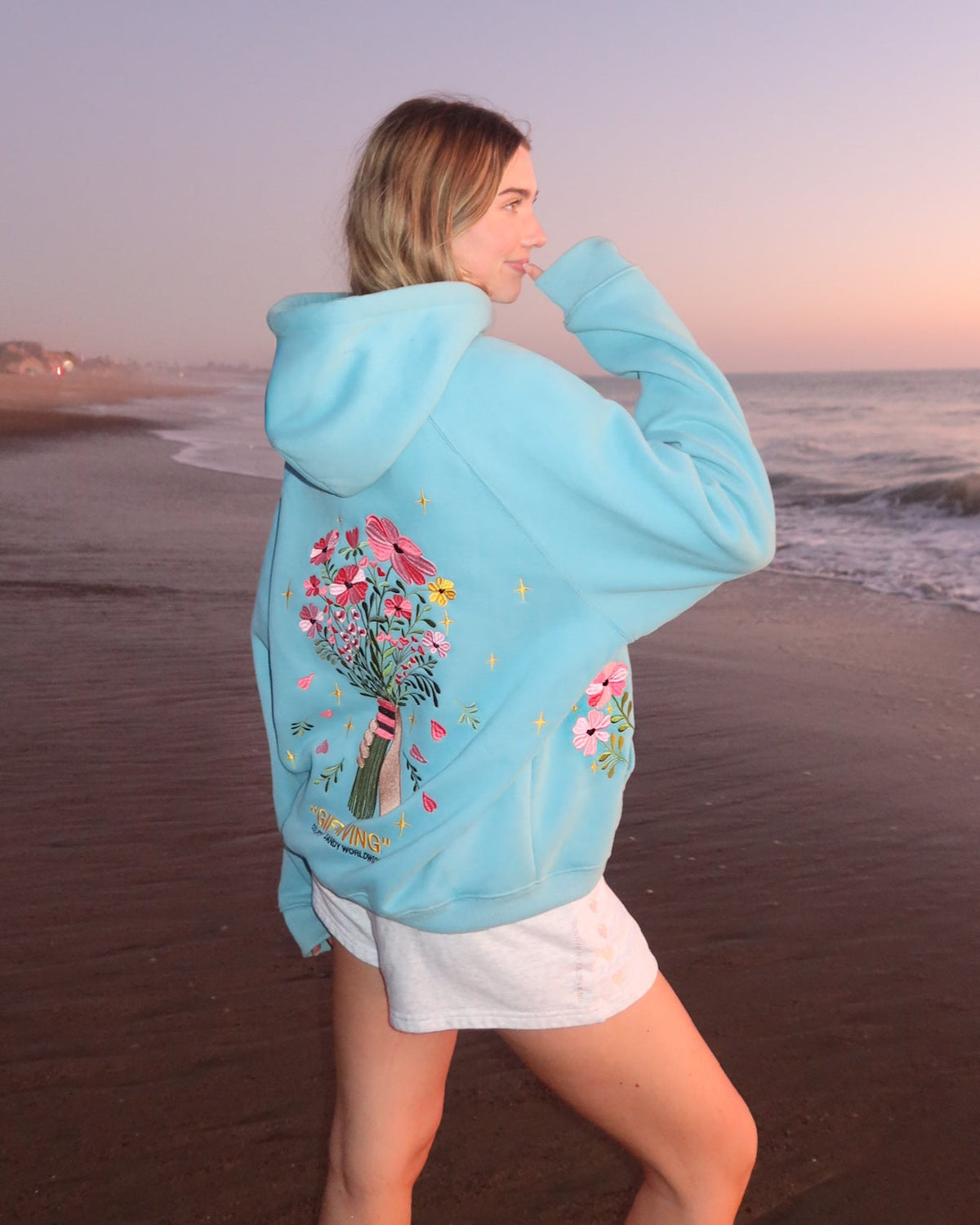 Oversize’owa luksusowa bluza z kapturem „Gift Giving” w kolorze niebieskim