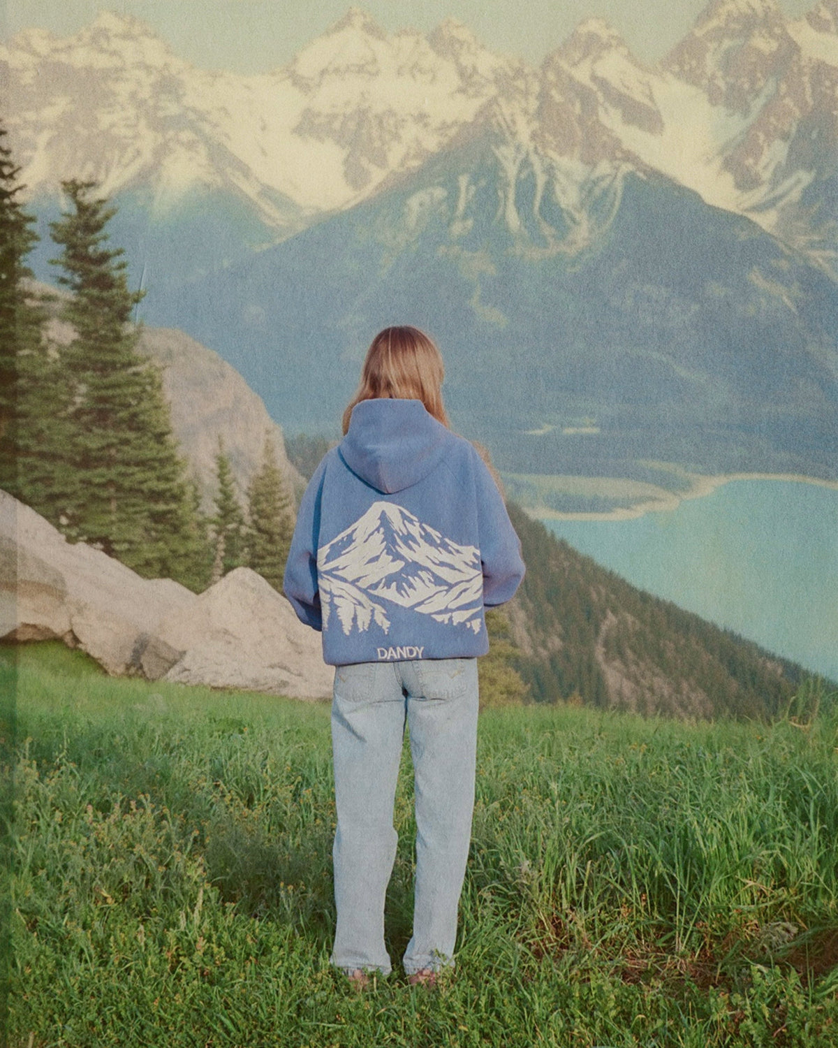 "Mountain" felpa con cappuccio Lux oversize in blu vintage slavato