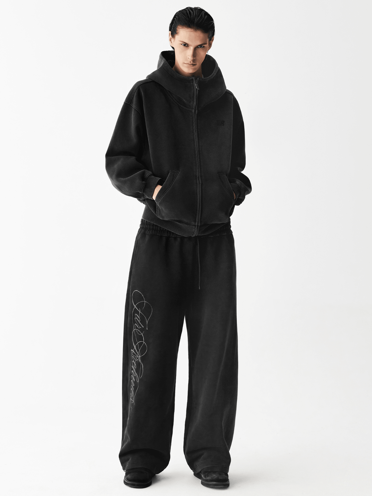 Zware hoodie met acid-wash-effect