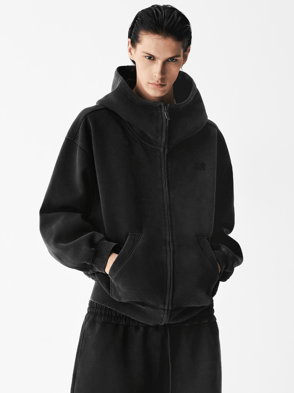 Zware hoodie met acid-wash-effect