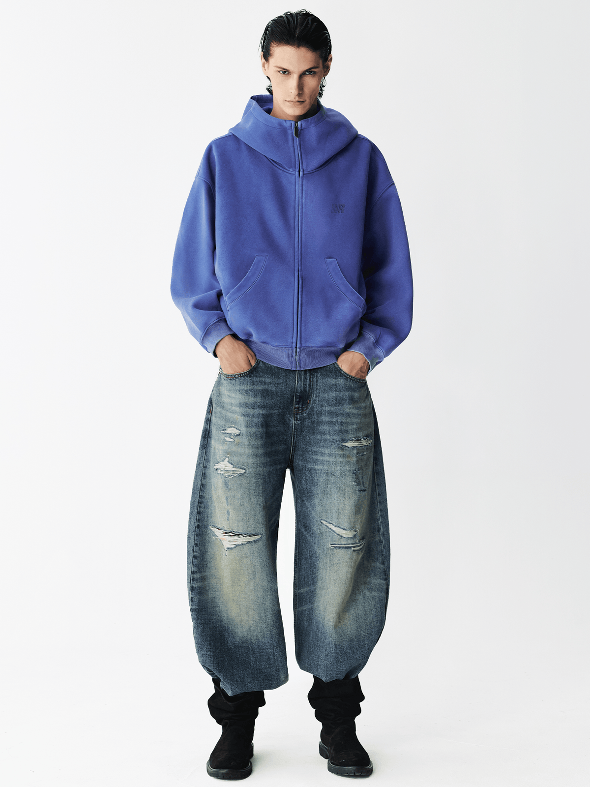 Zware hoodie met acid-wash-effect