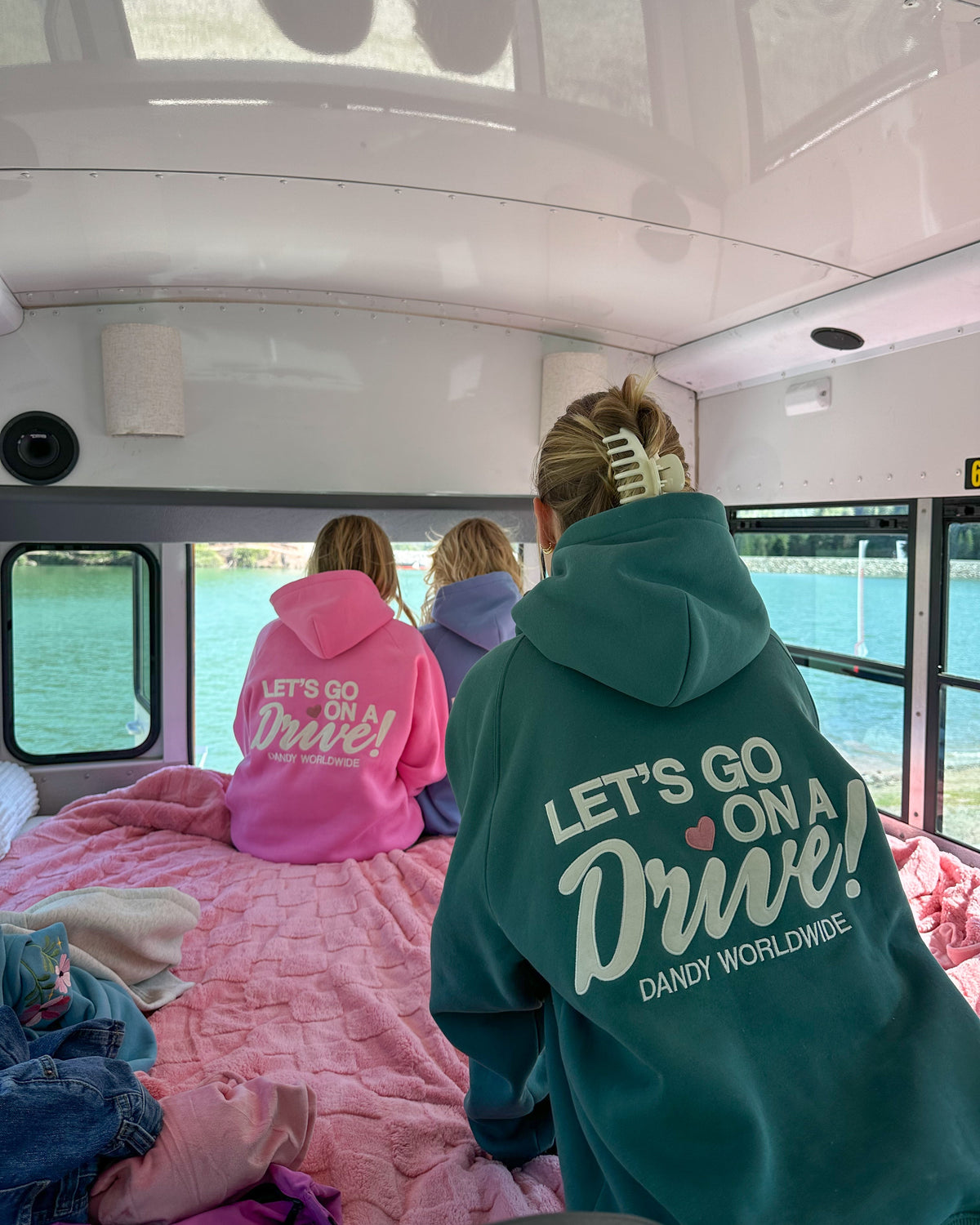 Oversize’owa luksusowa bluza z kapturem „Let's Go on a Drive” w kolorze zielonym