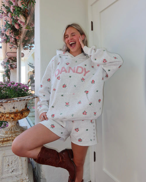 "Roses" felpa con cappuccio Lux oversize in grigio mélange