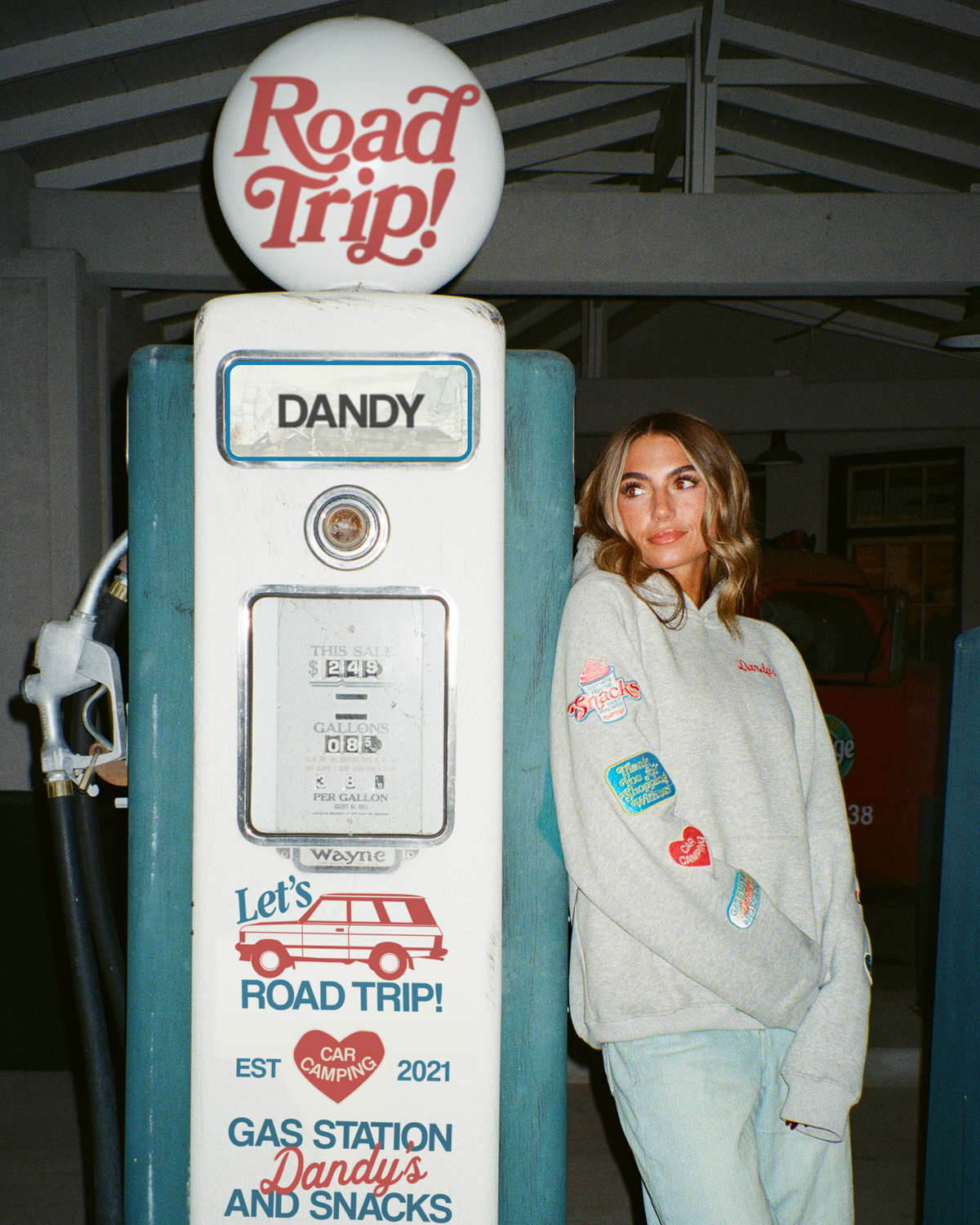 Sweat à capuche oversize « Road Trip ! » en gris chiné foncé