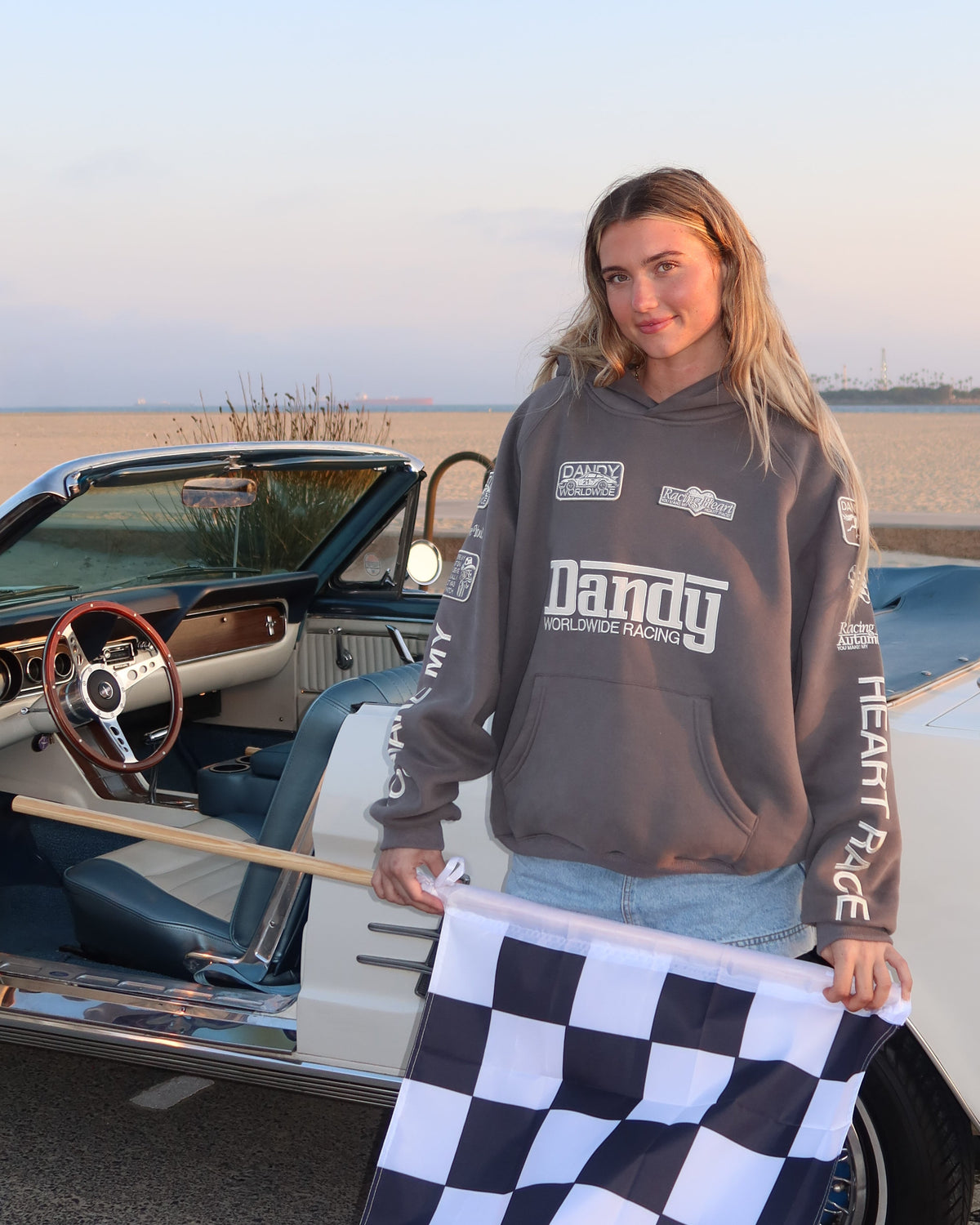 "Racing Heart" Oversized Lux Hoodie in Dark Gray